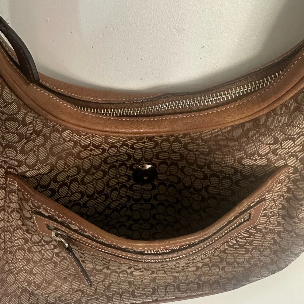 Vintage Y2K Coach Signature Hobo Shoulder Bag Brown Tan‎